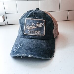 Pacific Beach California Distressed Trucker Hat Cap Adjustable Mesh Back Grey
